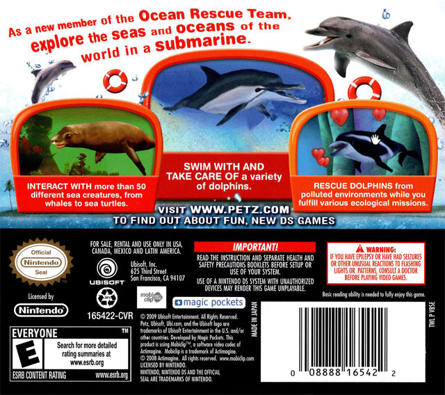 Petz Dolphinz Encounter Back Cover - Nintendo DS Pre-Played