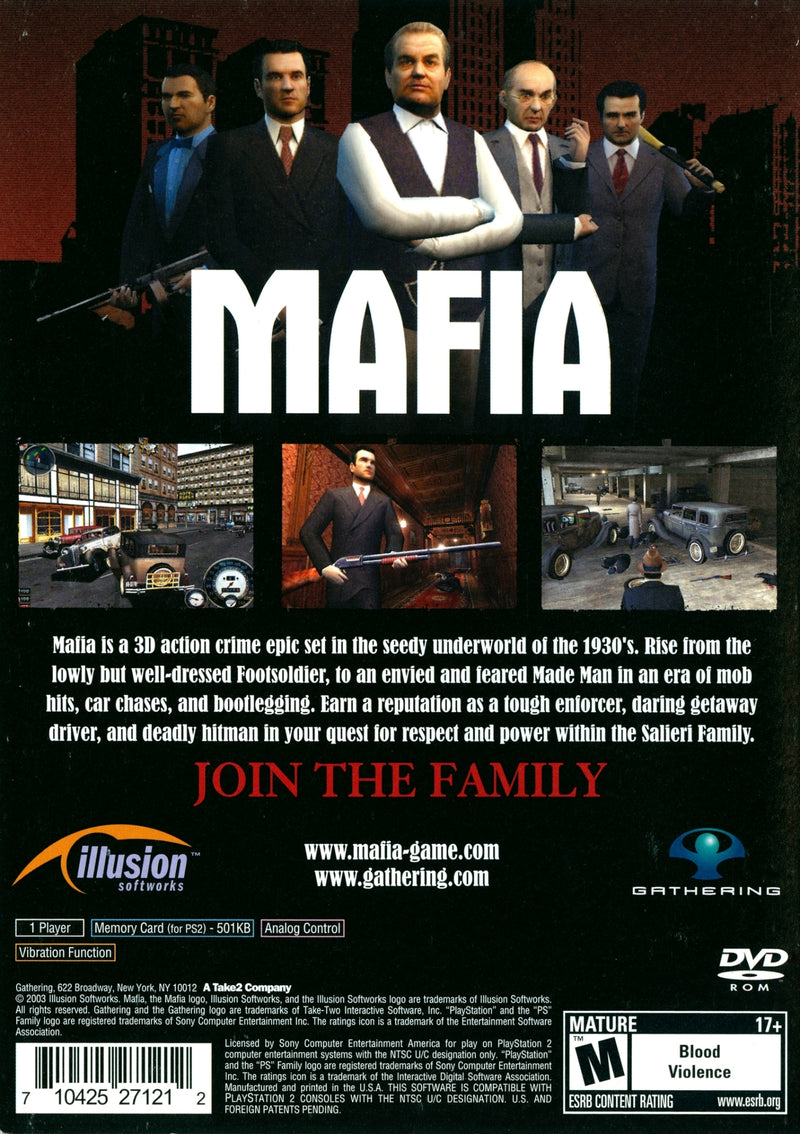 Mafia Back Cover - Playstation 2 Pre-Played