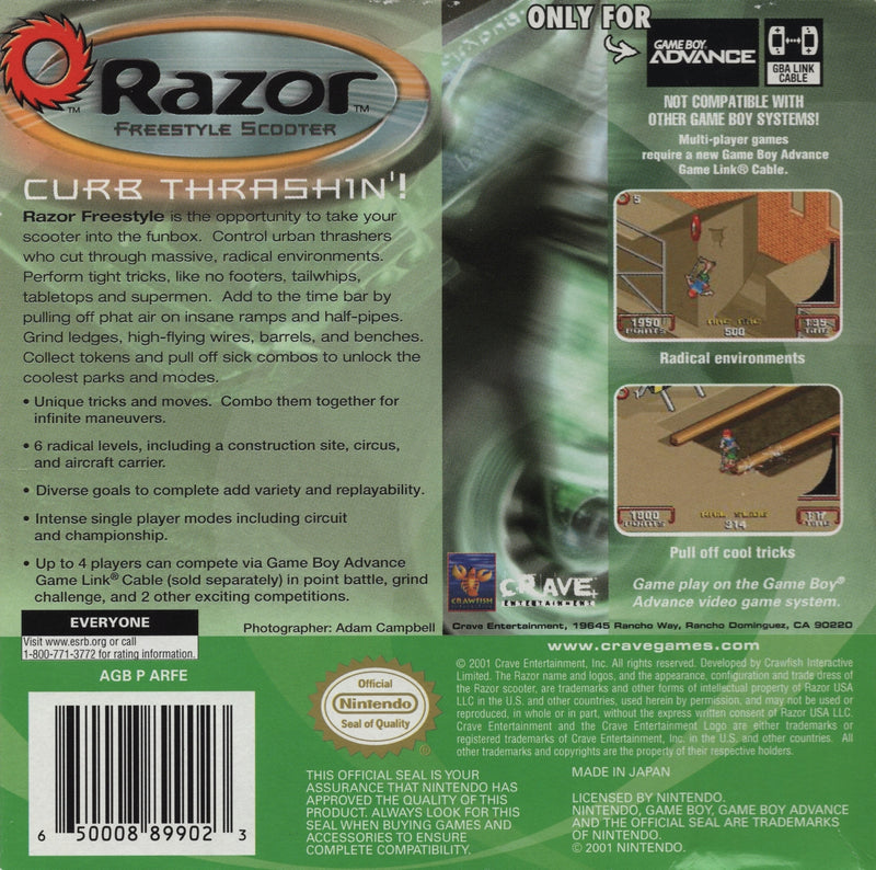 Razor Freestyle Scooter - Nintendo Gameboy Advance Pre-Played