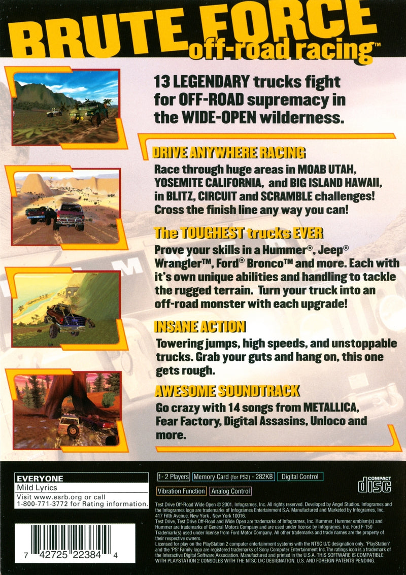Test Drive Off Road Wide Open Back Cover - Playstation 2 Pre-Played