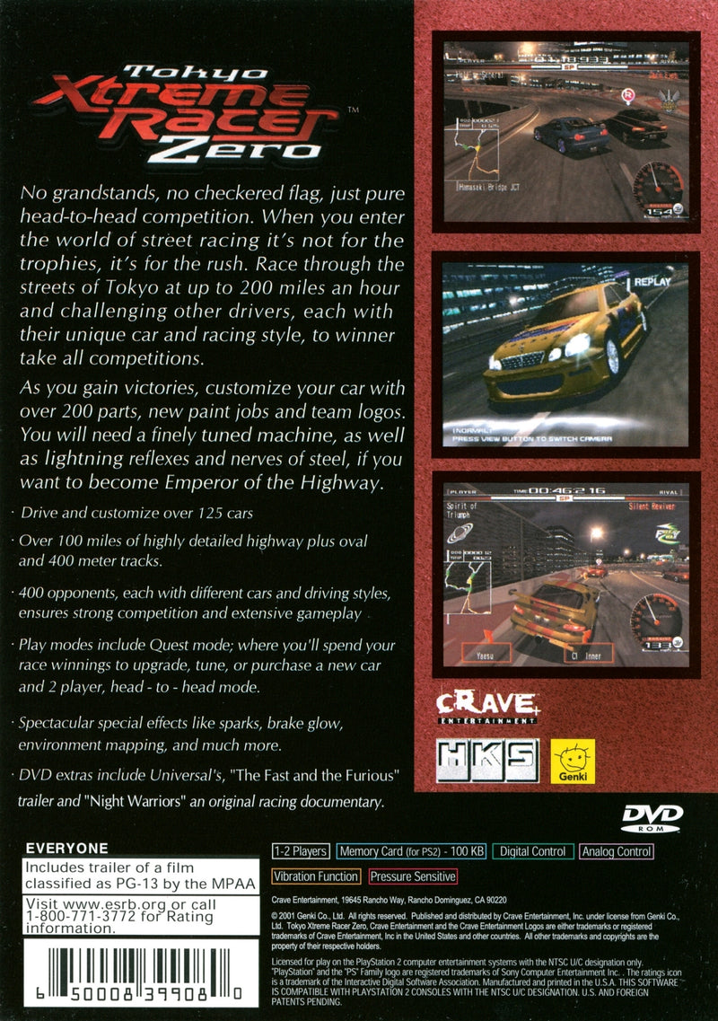 Tokyo Xtreme Racer Zero Back Cover - Playstation 2 Pre-Played