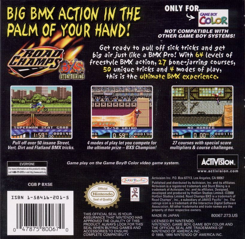 Road Champs BXS Stunt Biking Back Cover - Nintendo Gameboy Color Pre-Played