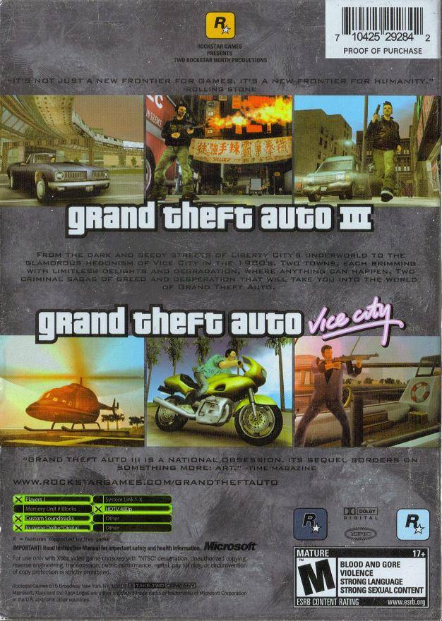 Grand Theft Auto Double Pack (III + Vice City) - Xbox Pre-Played