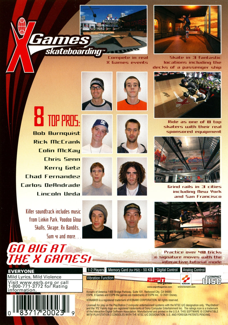 ESPN X Games: Skateboarding Back Cover - Playstation 2 Pre-Played