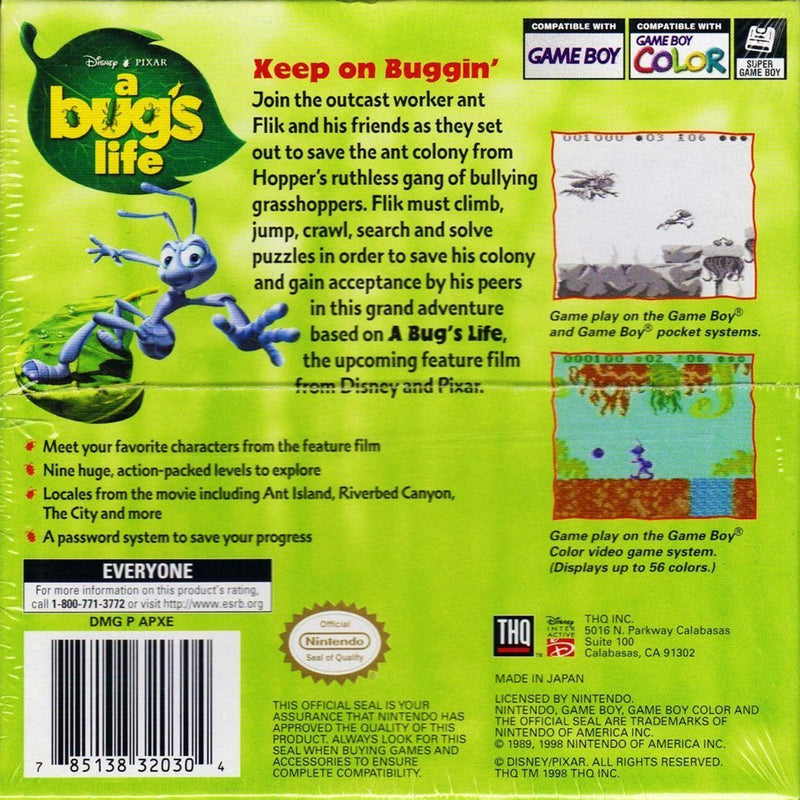 A Bug's Life Back Cover - Nintendo Gameboy Pre-Played