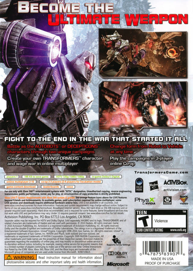 Transformers War For Cybertron - Xbox 360 Pre-Played