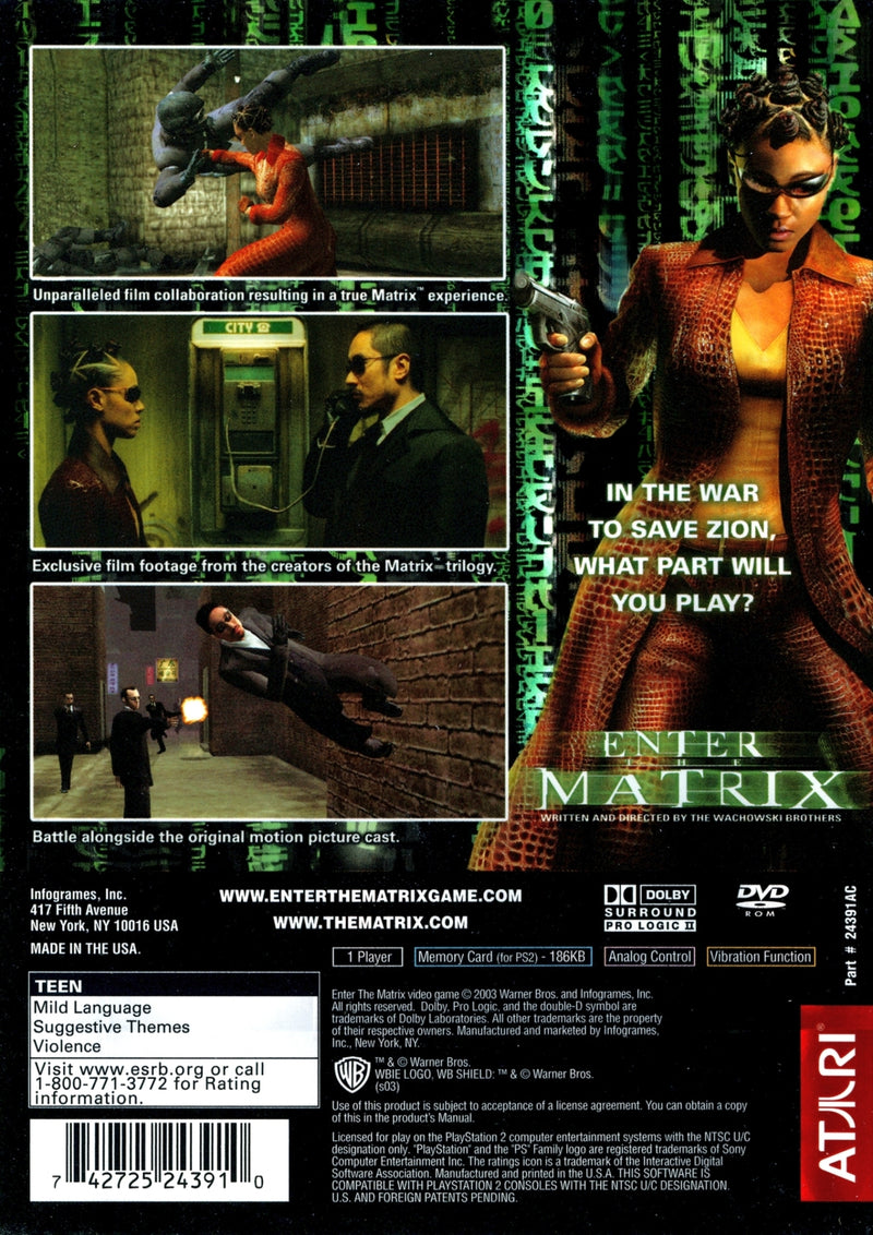 Enter the Matrix Back Cover - Playstation 2 Pre-Played