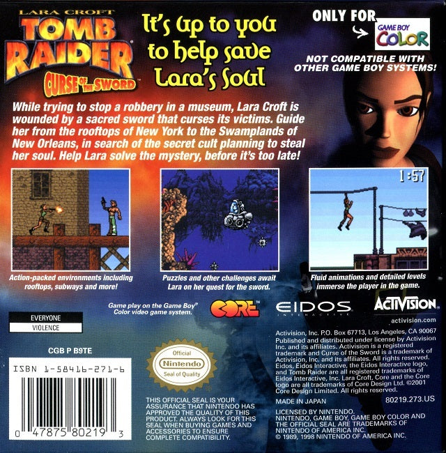 Tomb Raider Curse of the Sword - Nintendo Gameboy Color Pre-Played