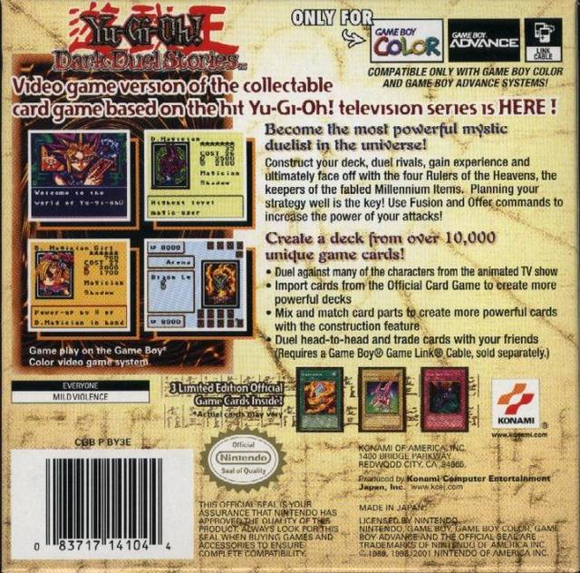 Yu-Gi-Oh! Dark Duel Stories Back Cover - Nintendo Gameboy Color Pre-Played
