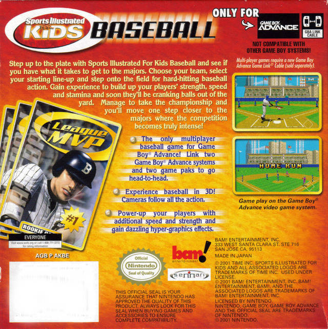 Sports Illustrated for Kids Baseball Back Cover - Nintendo Gameboy Advance Pre-Played