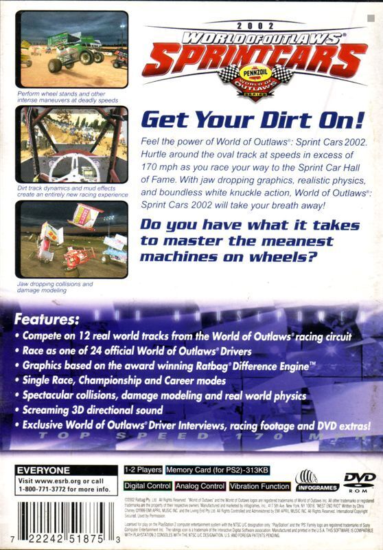 World of Outlaws: Sprint Cars 2002 Back Cover  - Playstation 2 Pre-Played