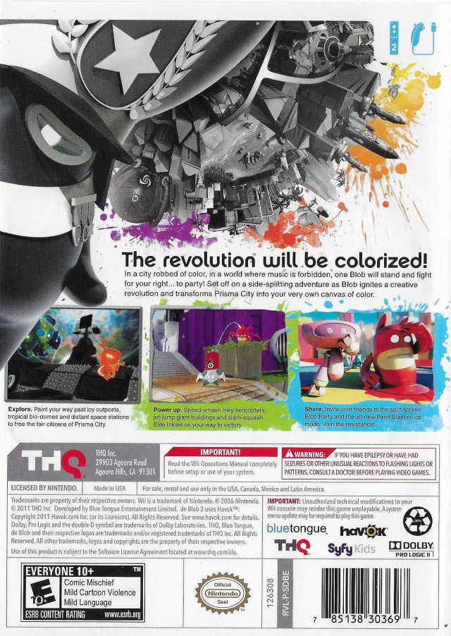 De Blob 2 Back Cover - Nintendo Wii Pre-Played