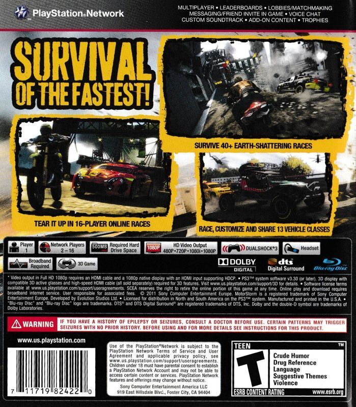 Motorstorm Apocalypse Back Cover - Playstation 3 Pre-Played