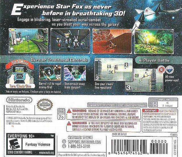 Starfox 64 3D Back Cover - Nintendo 3DS Pre-Played