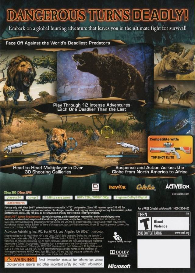 Cabela's Dangerous Hunts 2011 Back Cover - Xbox 360 Pre-Played