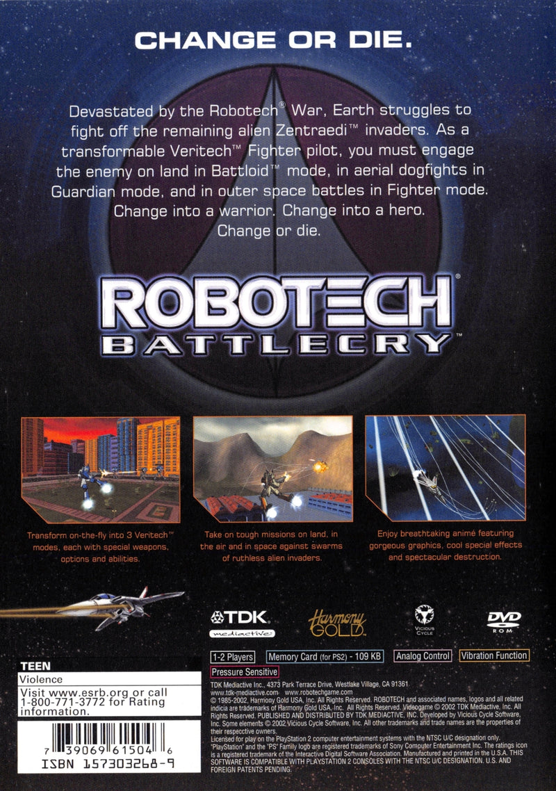Robotech Battlecry Back Cover - Playstation 2 Pre-Played