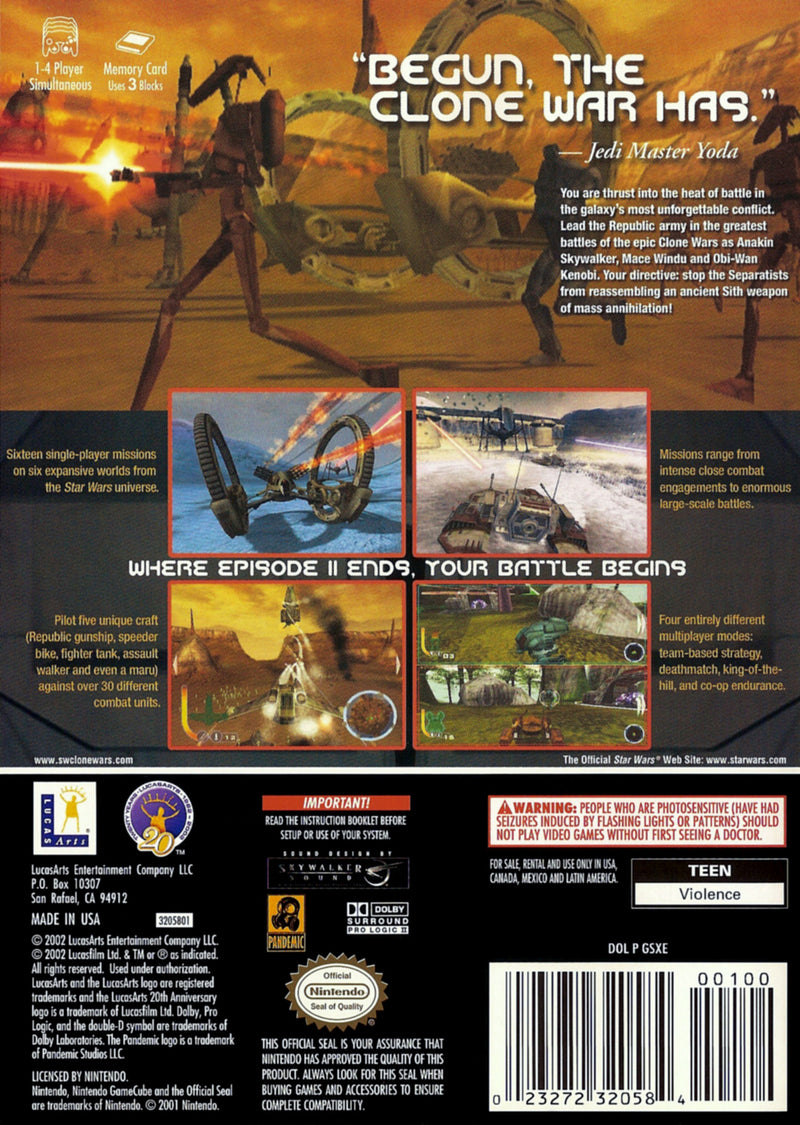 Star Wars The Clone Wars Back Cover - Nintendo Gamecube Pre-Played