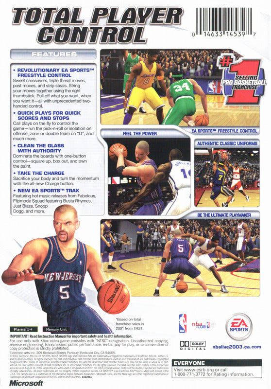 NBA Live 2003 Back Cover - Xbox Pre-Played