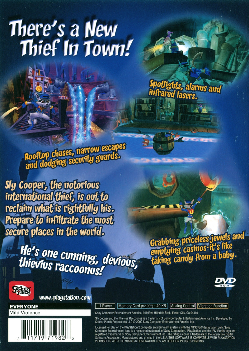 Sly Cooper And The Thievius Raccoonus Back Cover - Playstation 2 Pre-Played