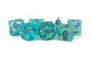 Teal/Purple Numbers - Icy Opal Resin 16mm Dice Poly Set