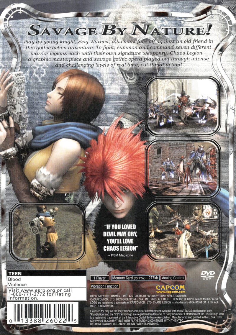 Chaos Legion Back Cover - Playstation 2 Pre-Played