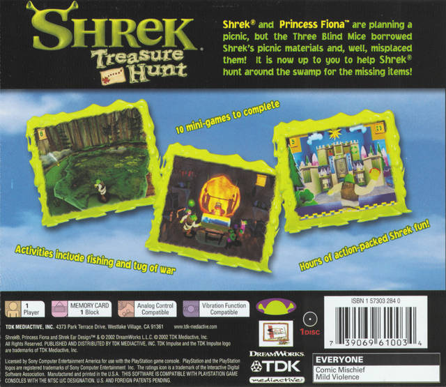 Shrek Treasure Hunt Back Cover - Playstation 1 Pre-Played