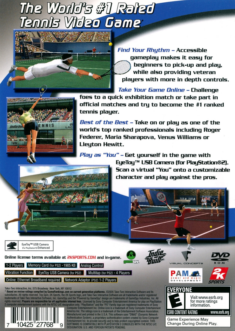 Top Spin Back Cover - Playstation 2 Pre-Played