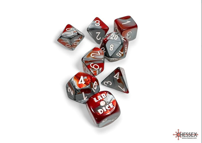 Lab Dice 8 - Gemini Red-Steel/white Polyhedral 7-Die Set