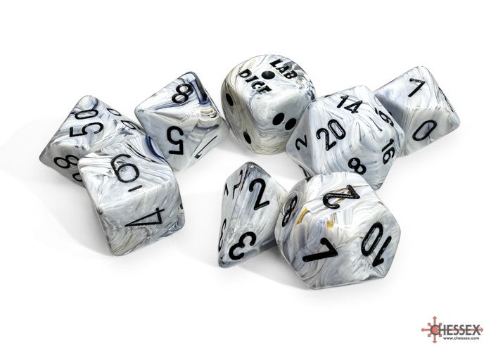 Lab Dice 8 - Marble Calcite/black Polyhedral 7-Die Set