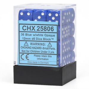 Chessex Opaque 12mm D6 Blue/White (36)