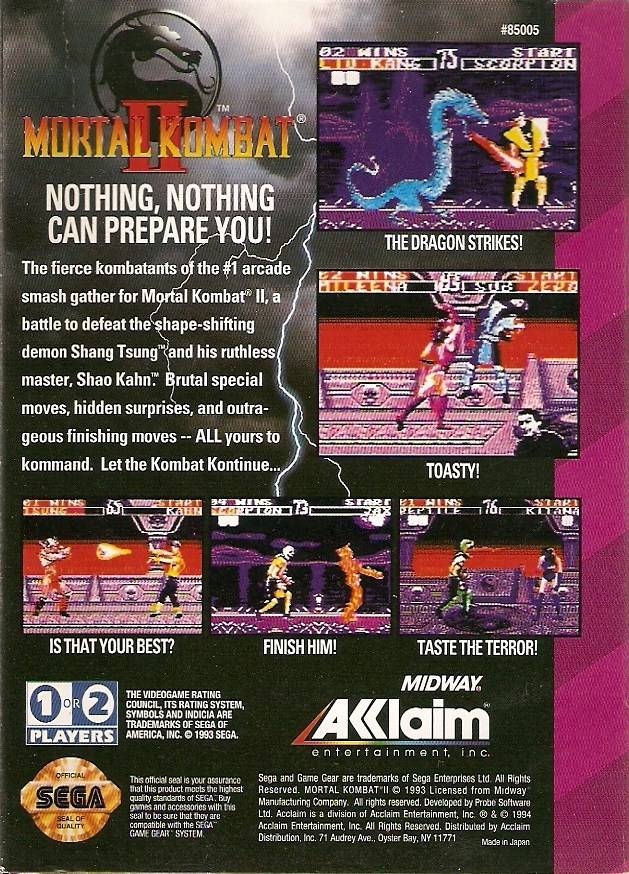 Mortal Kombat 2  - Sega Game Gear Pre-Played