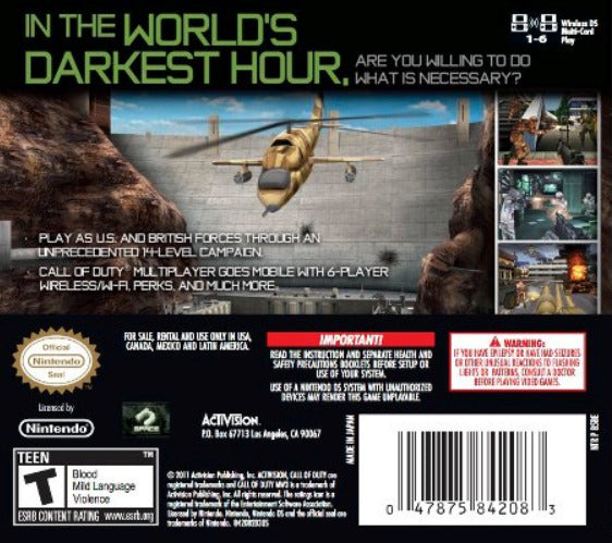 Call of Duty Modern Warfare 3 Defiance Back Cover - Nintendo DS Pre-Played
