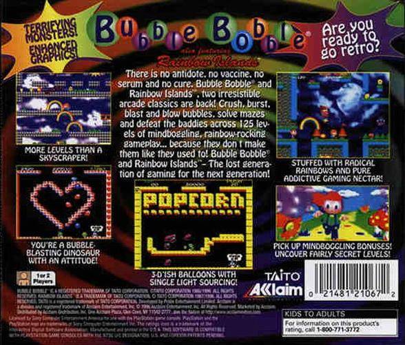 Bubble Bobble & Rainbow Islands Back Cover - Playstation 1 Pre-Played