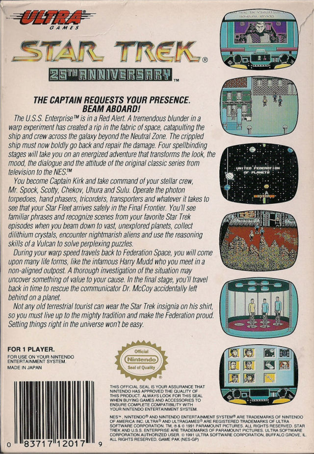 Star Trek 25th Anniversary Back Cover - Nintendo Entertainment System NES Pre-Played