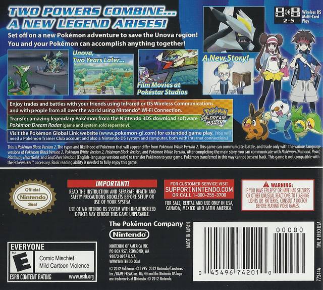 Pokemon Black Version 2 Back Cover - Nintendo DS Pre-Played
