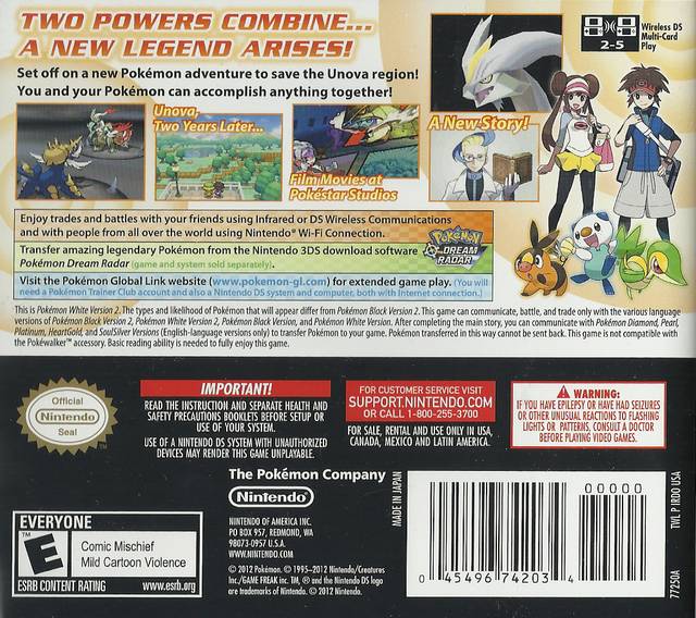 Pokemon White Version 2 Back Cover - Nintendo DS Pre-Played