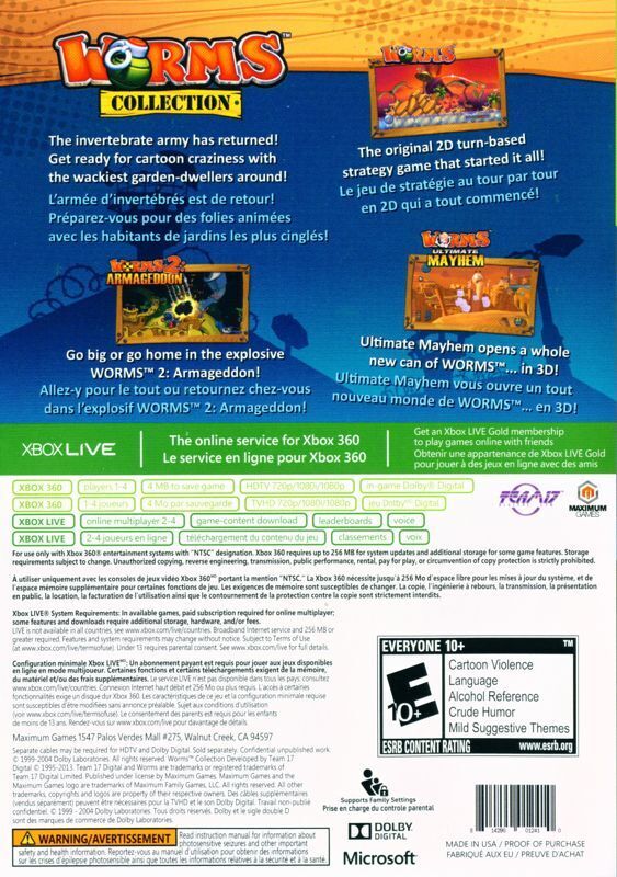 Worms Collection Back Cover - Xbox 360 Pre-Played