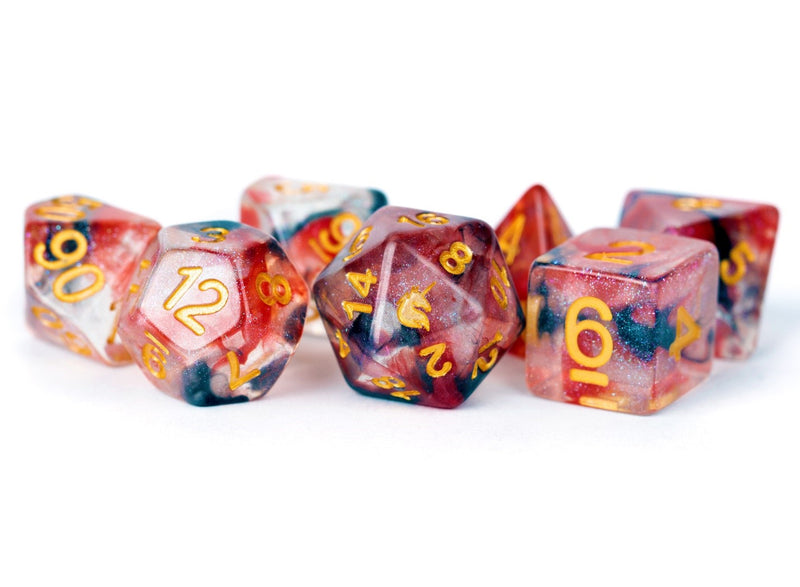 Phoenix Ash -Unicorn Resin 16mm Polyhedral Dice Set