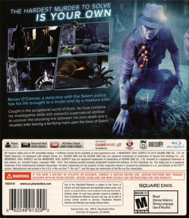 Murdered Soul Suspect Back Cover - Playstation 3 Pre-Played
