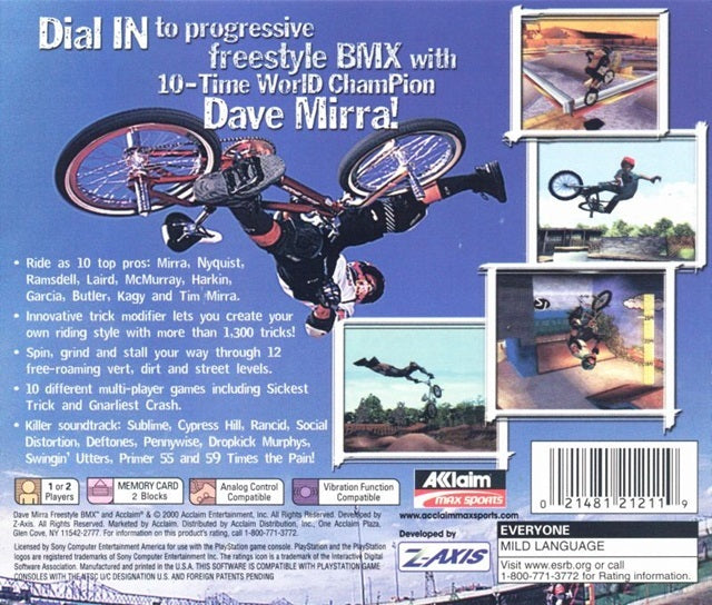Dave Mirra Freestyle BMX Back Cover - Playstation 1 Pre-Played