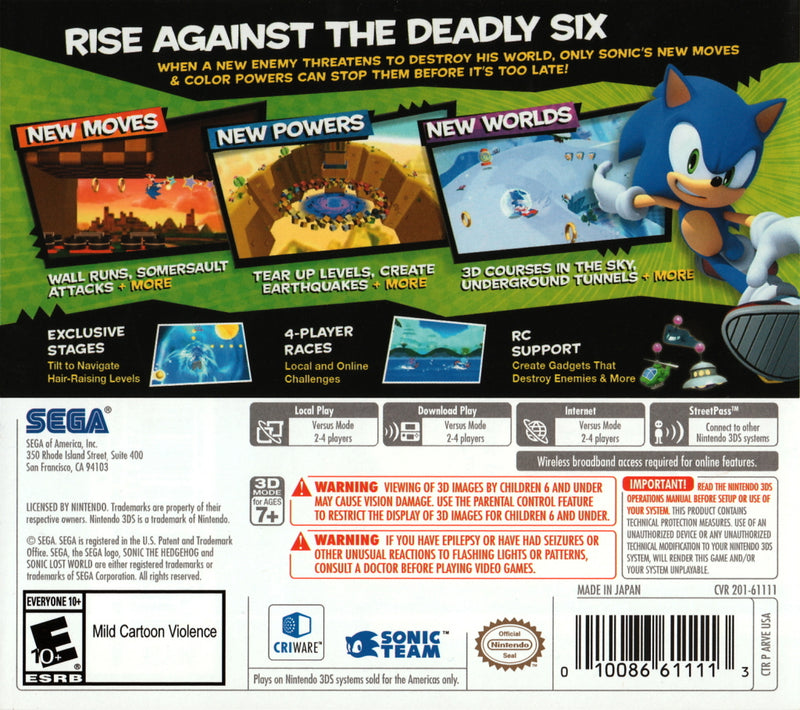 Sonic Lost World - Nintendo 3DS Pre-Played