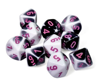 Gemini Polyhedral - Black White/Pink (D10 Set of 10)