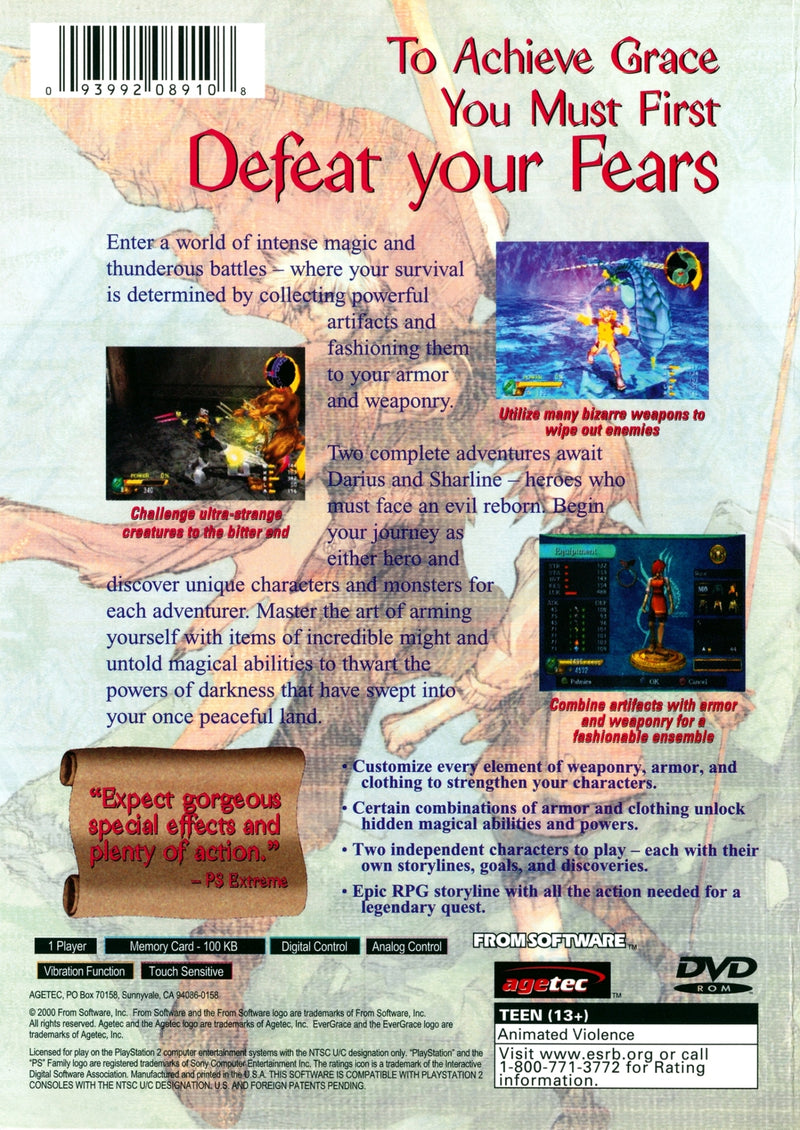 Evergrace Back Cover - Playstation 2 Pre-Played