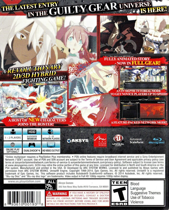 Guilty Gear Xrd SIGN Back Cover - Playstation 4 Pre-Played