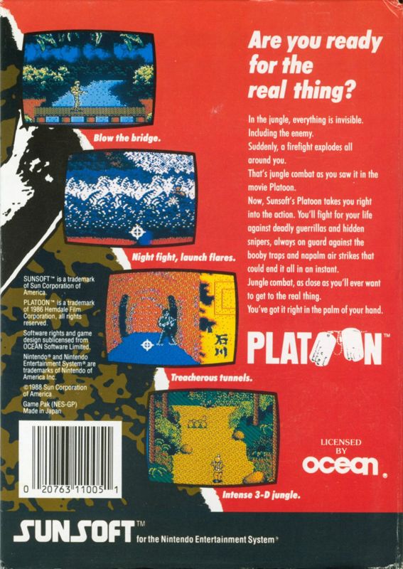 Platoon Back Cover - Nintendo Entertainment System NES Pre-Played