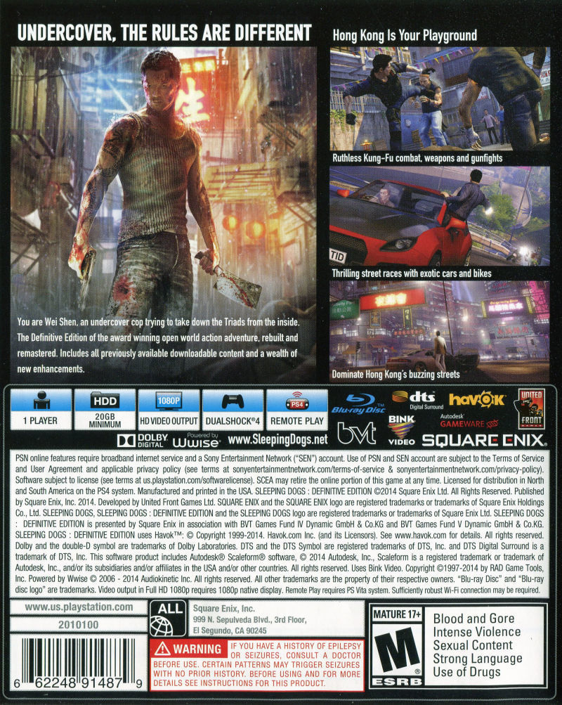 Sleeping Dogs Definitive Edition Back Cover - Playstation 4 Pre-Played