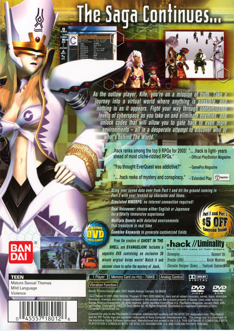 Dot Hack Mutation Back Cover - Playstation 2 Pre-Played