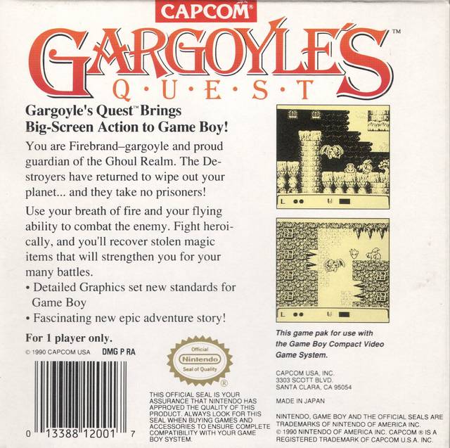 Gargoyle's: Quest  - Nintendo Gameboy Pre-Played