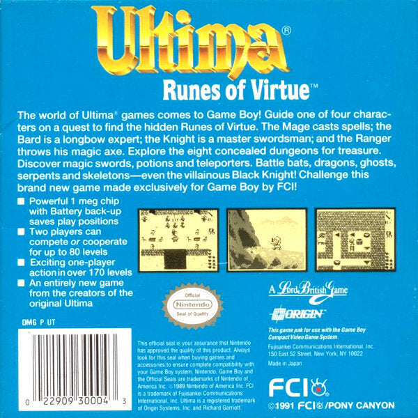 Ultima Runes of Virtue - Nintendo Gameboy Pre-Played