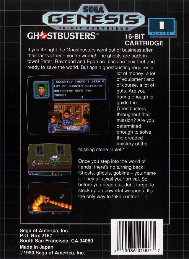 Ghostbusters Back Cover - Sega Genesis Pre-Played